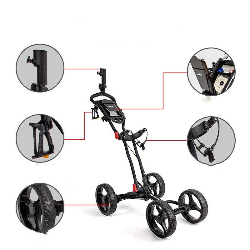 Golf Course Cart Four Wheel Aluminum Alloy Foldable With Umbrella Rack